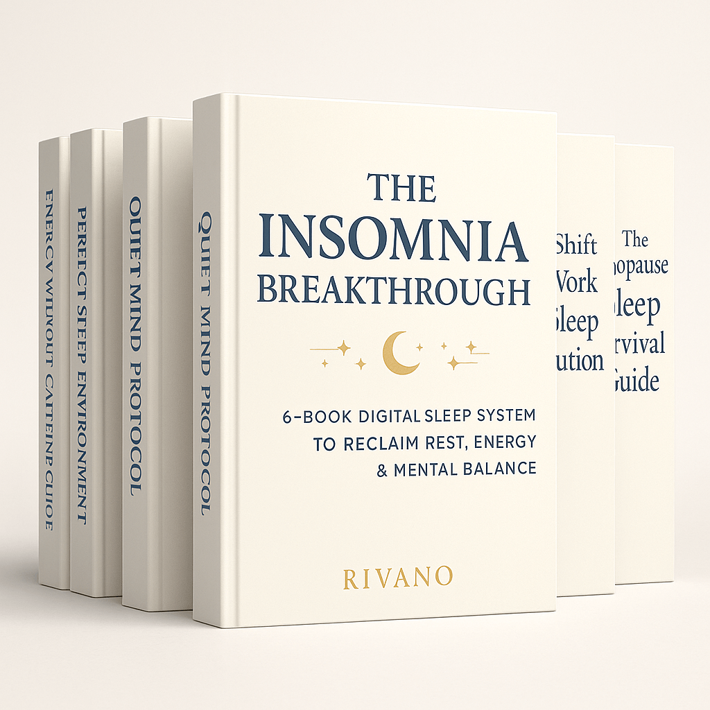 Cover of The Insomnia Breakthrough featuring a 6-book digital sleep system for better rest and energy.