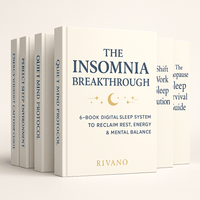 Cover of The Insomnia Breakthrough featuring a 6-book digital sleep system for better rest and energy.
